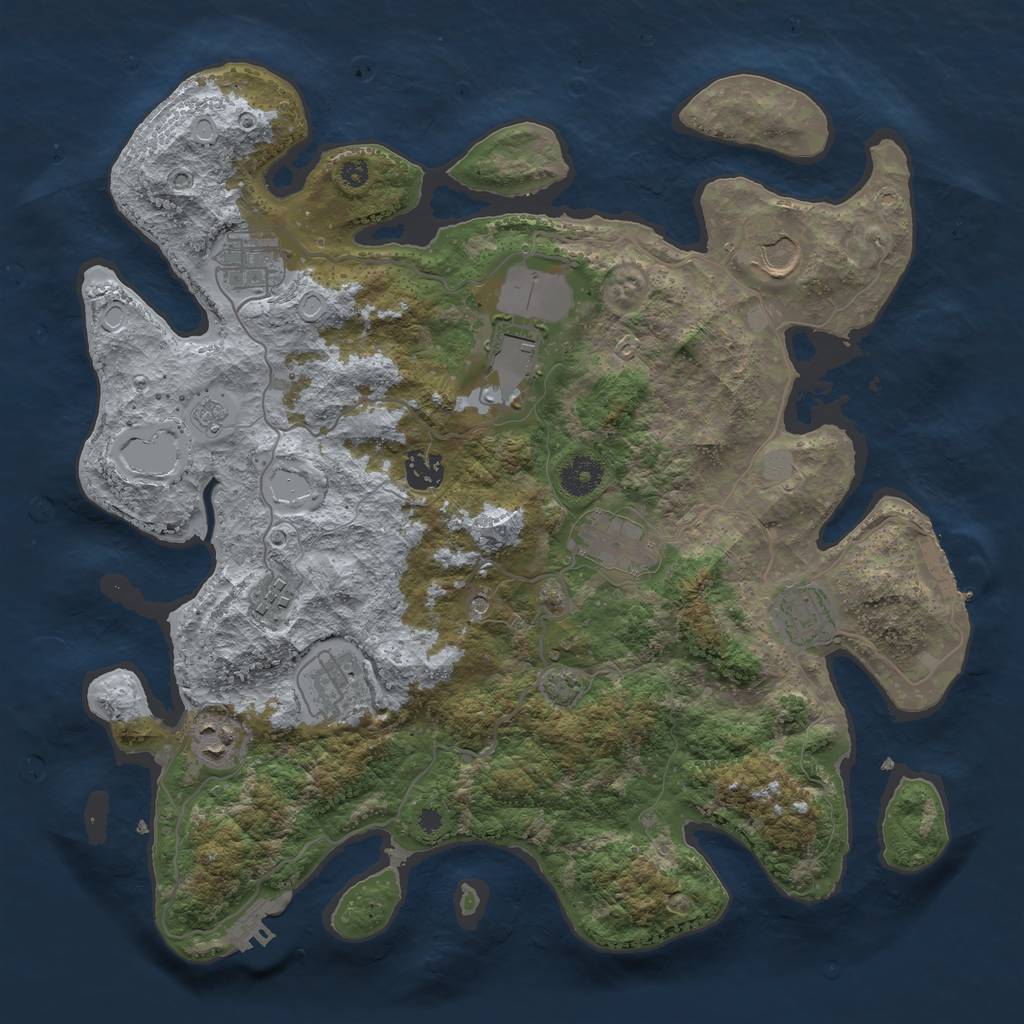 Rust Map: Procedural Map, Size: 3750, Seed: 344213924, 17 Monuments
