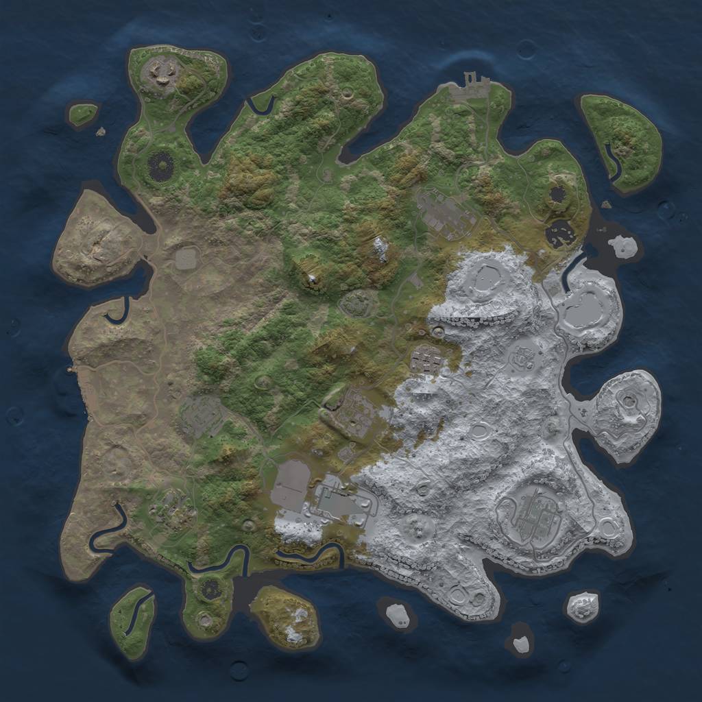 Rust Map: Procedural Map, Size: 3700, Seed: 1865871553, 17 Monuments