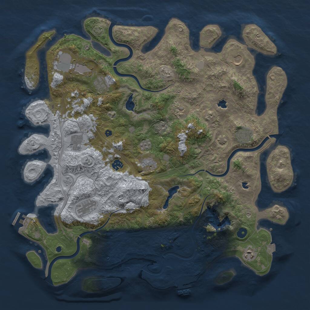 Rust Map: Procedural Map, Size: 4500, Seed: 2110919463, 17 Monuments