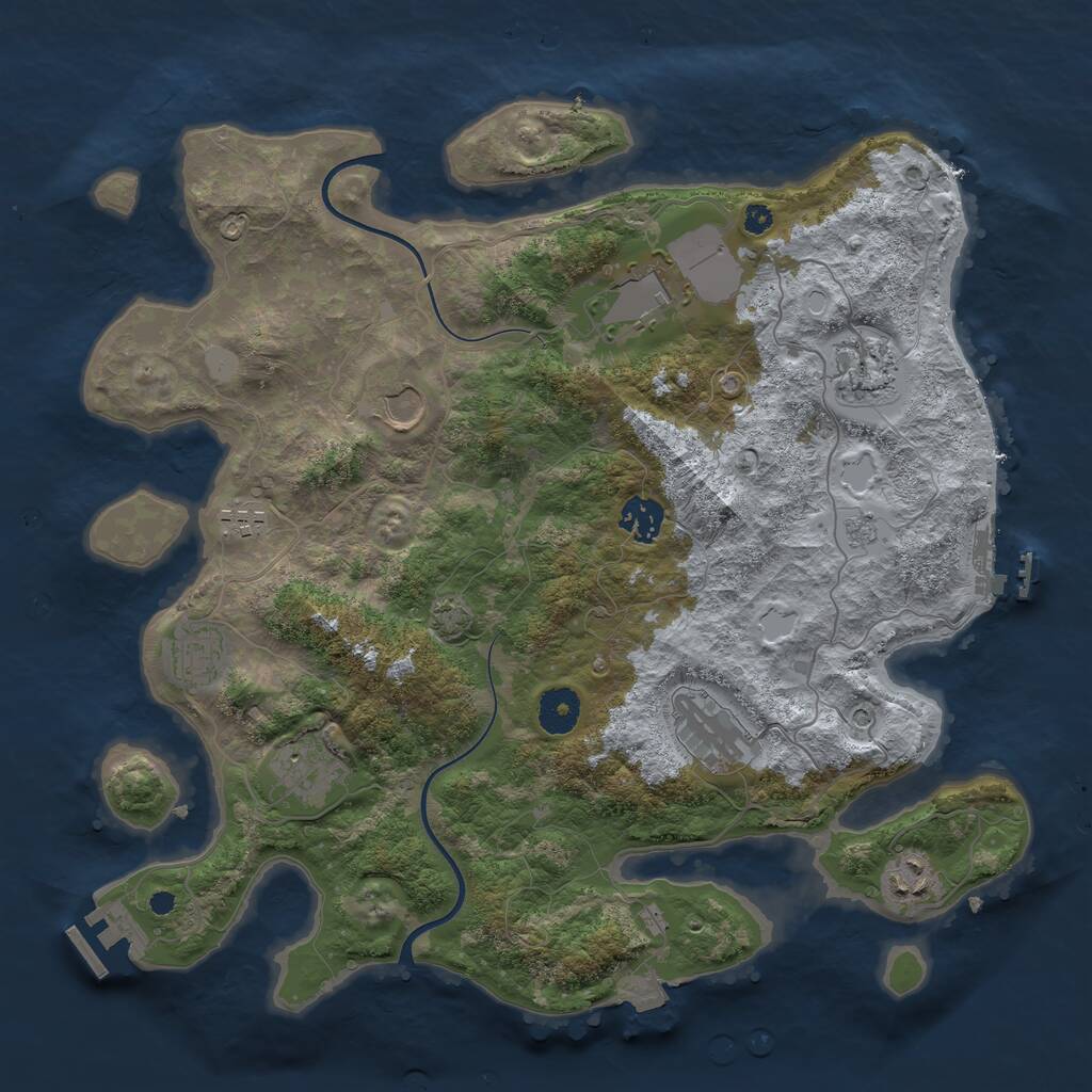 Rust Map: Procedural Map, Size: 3690, Seed: 967020854, 15 Monuments