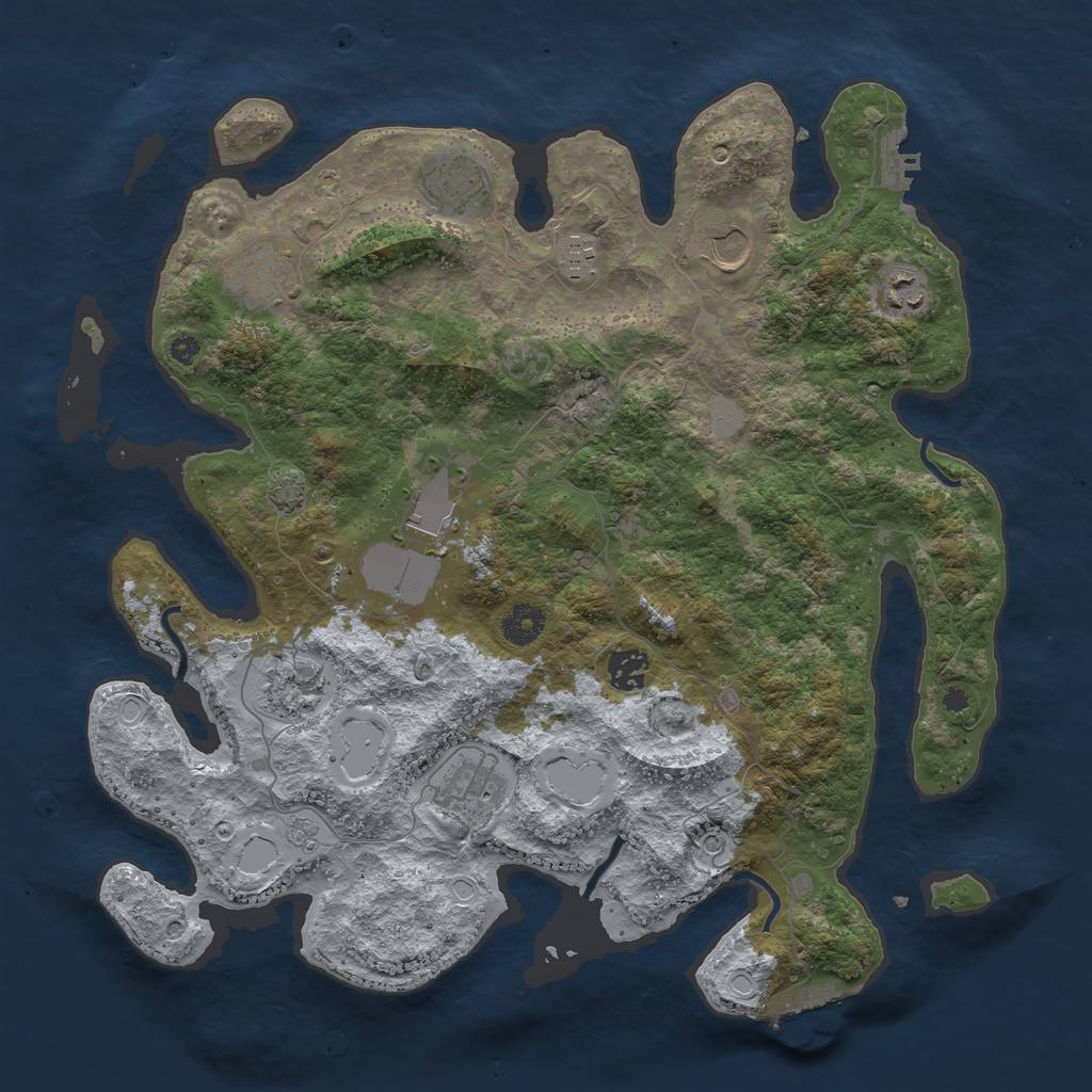 Rust Map: Procedural Map, Size: 3850, Seed: 77957671, 17 Monuments