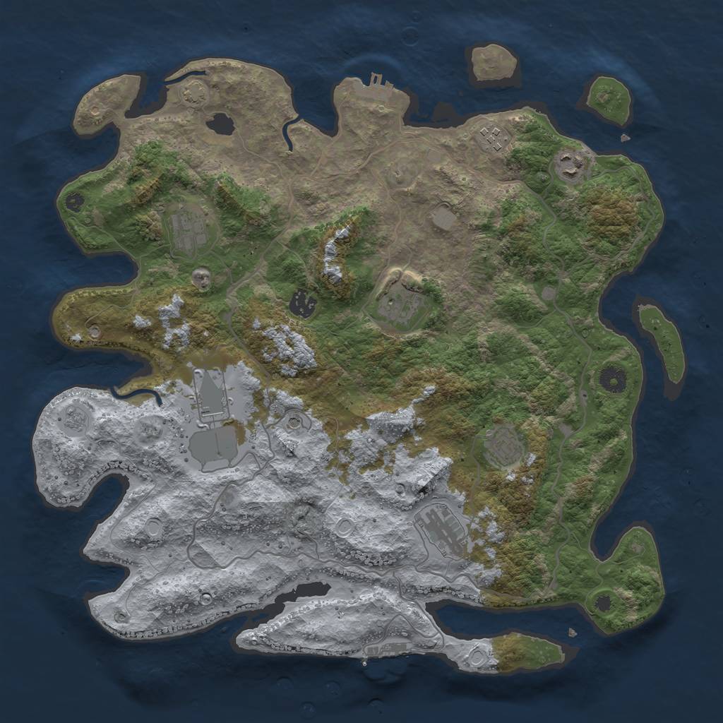 Rust Map: Procedural Map, Size: 4000, Seed: 447931611, 16 Monuments