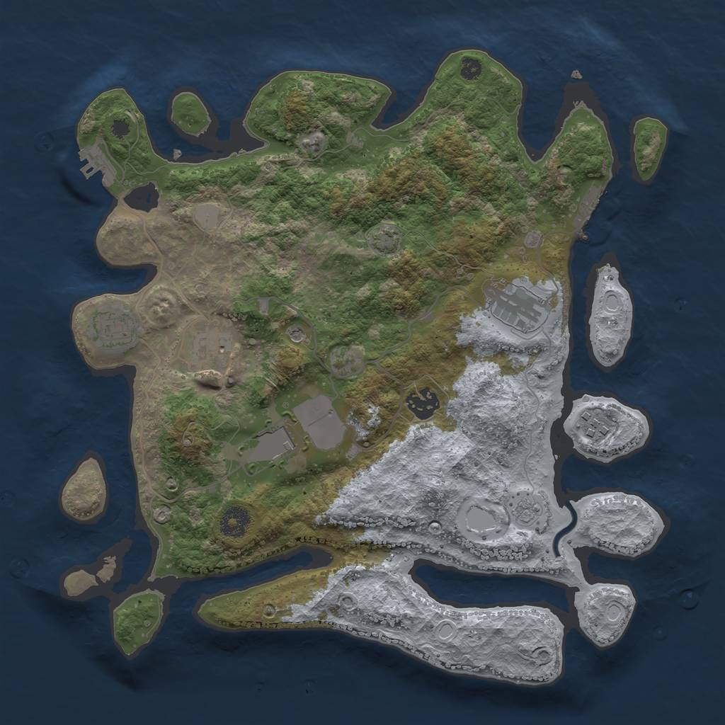 Rust Map: Procedural Map, Size: 3500, Seed: 670506524, 14 Monuments