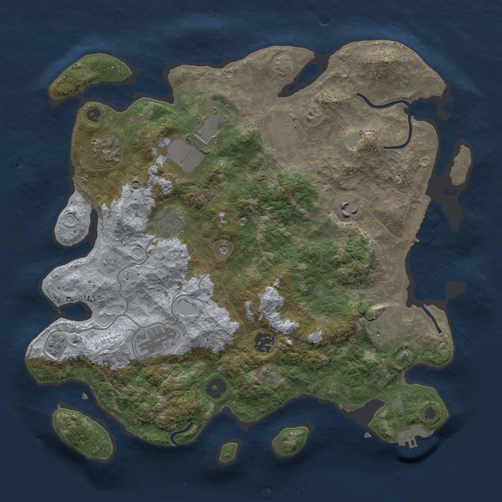 Rust Map: Procedural Map, Size: 3750, Seed: 44371325, 17 Monuments