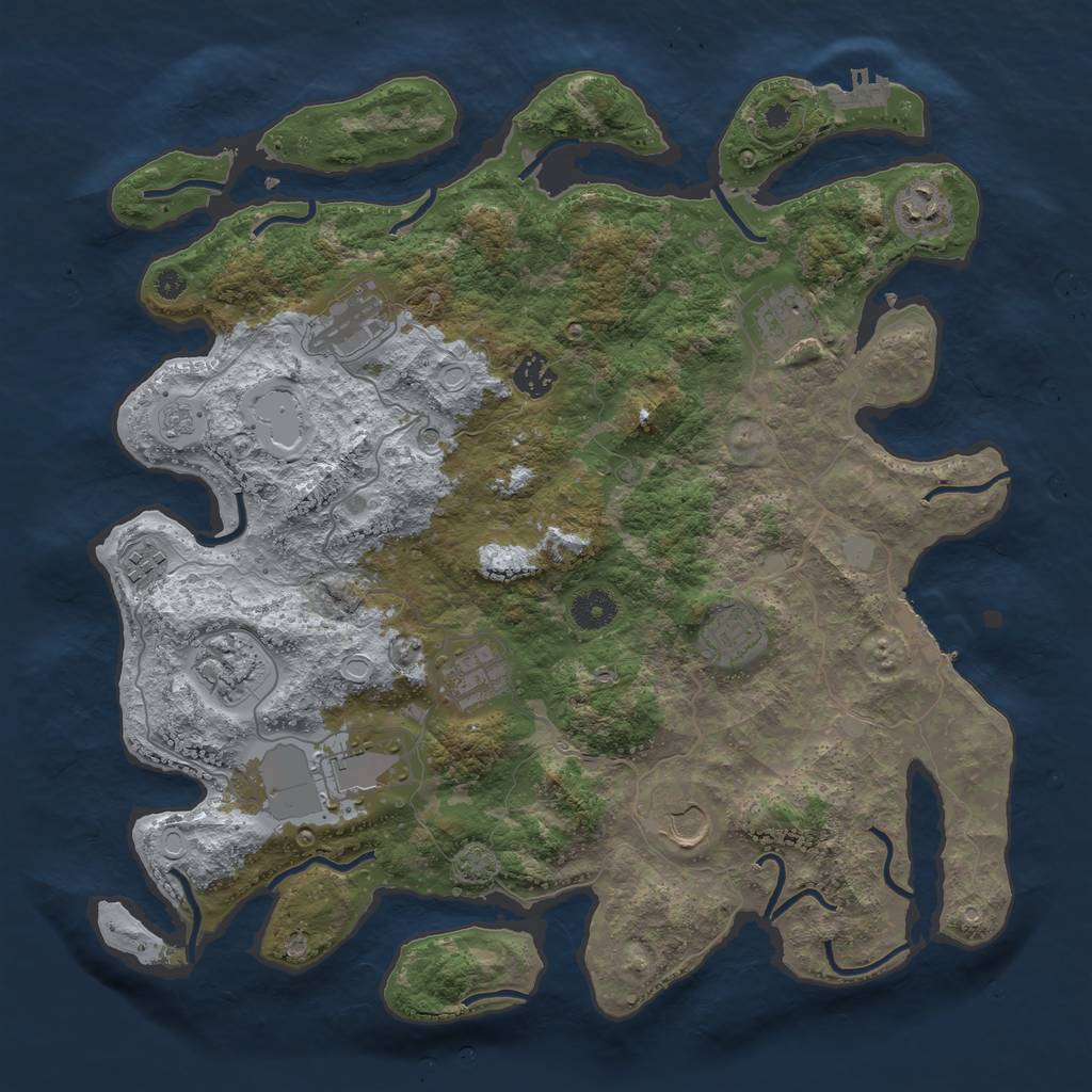 Rust Map: Procedural Map, Size: 3900, Seed: 92881435, 18 Monuments