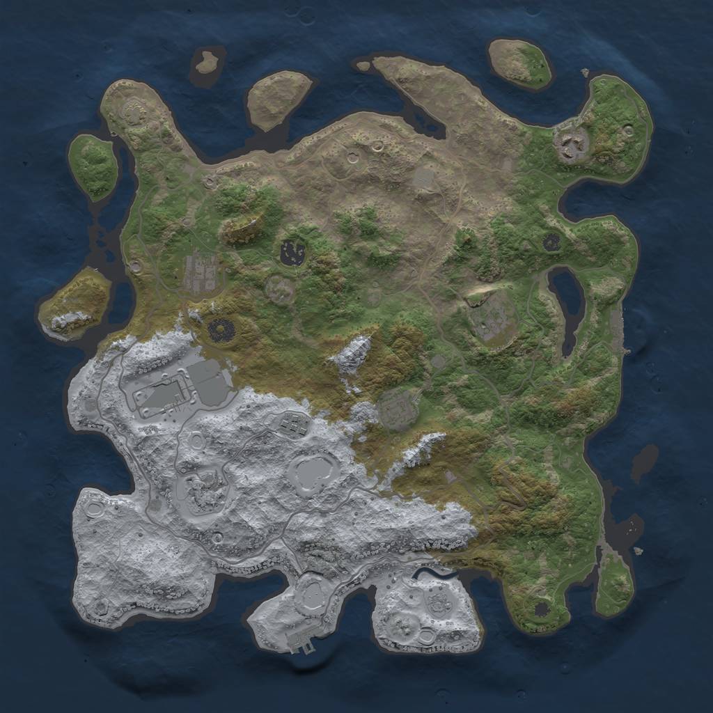 Rust Map: Procedural Map, Size: 4050, Seed: 1007207544, 16 Monuments