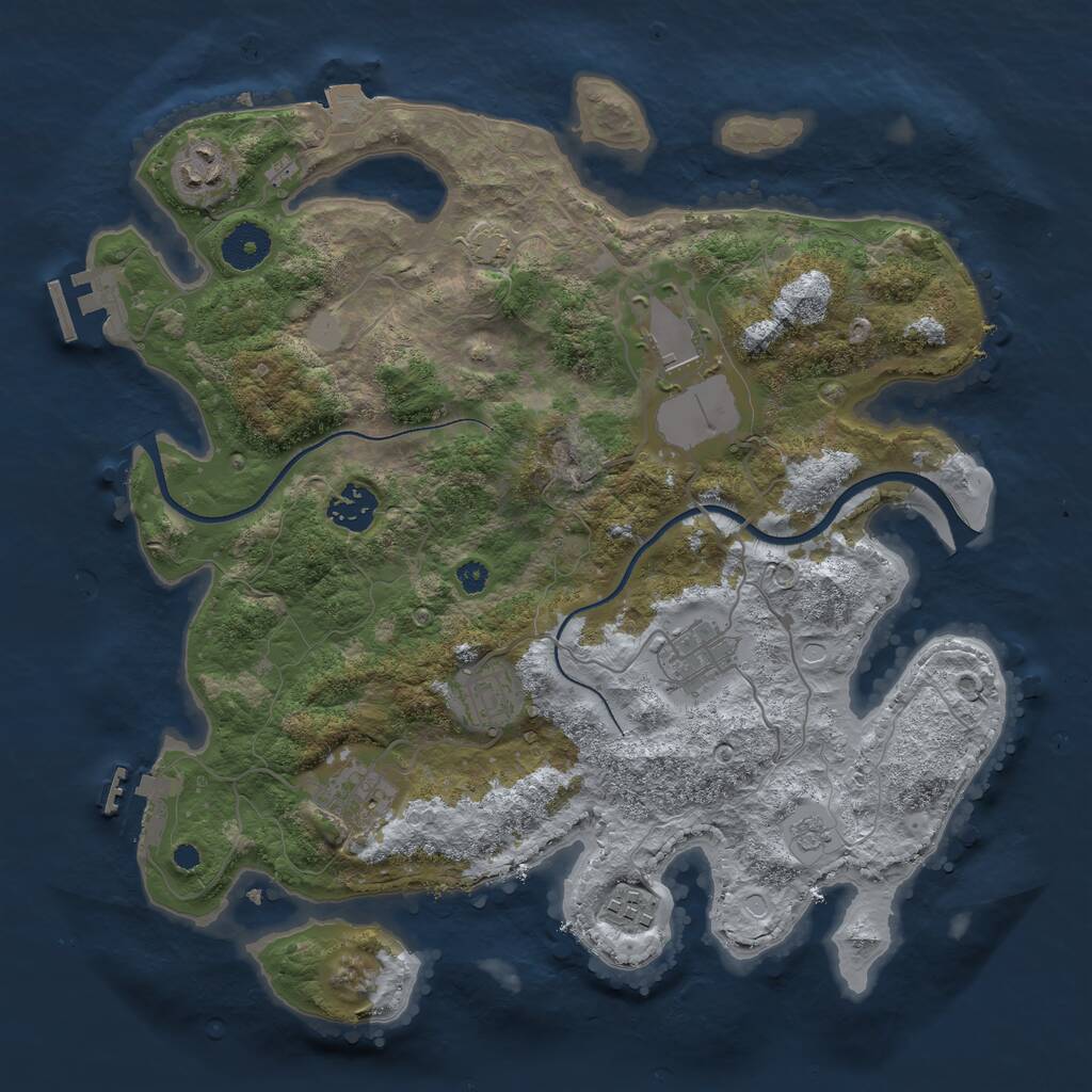 Rust Map: Procedural Map, Size: 3500, Seed: 1295291531, 12 Monuments