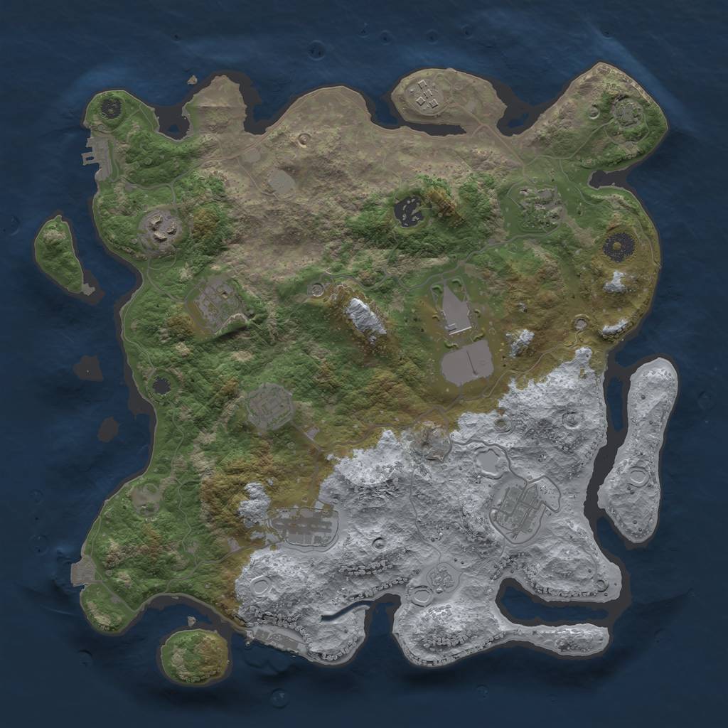 Rust Map: Procedural Map, Size: 3650, Seed: 51032985, 17 Monuments