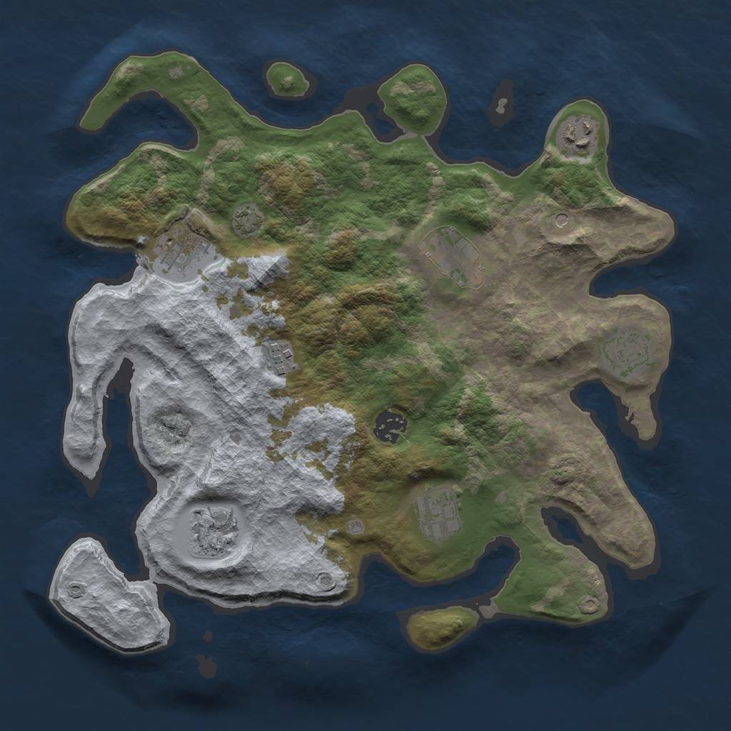Rust Map: Barren, Size: 3400, Seed: 58973662, 12 Monuments