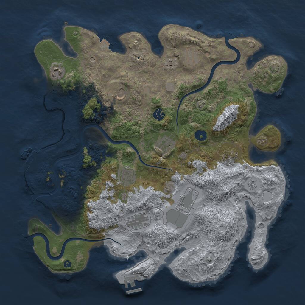 Rust Map: Procedural Map, Size: 3950, Seed: 43991123, 16 Monuments