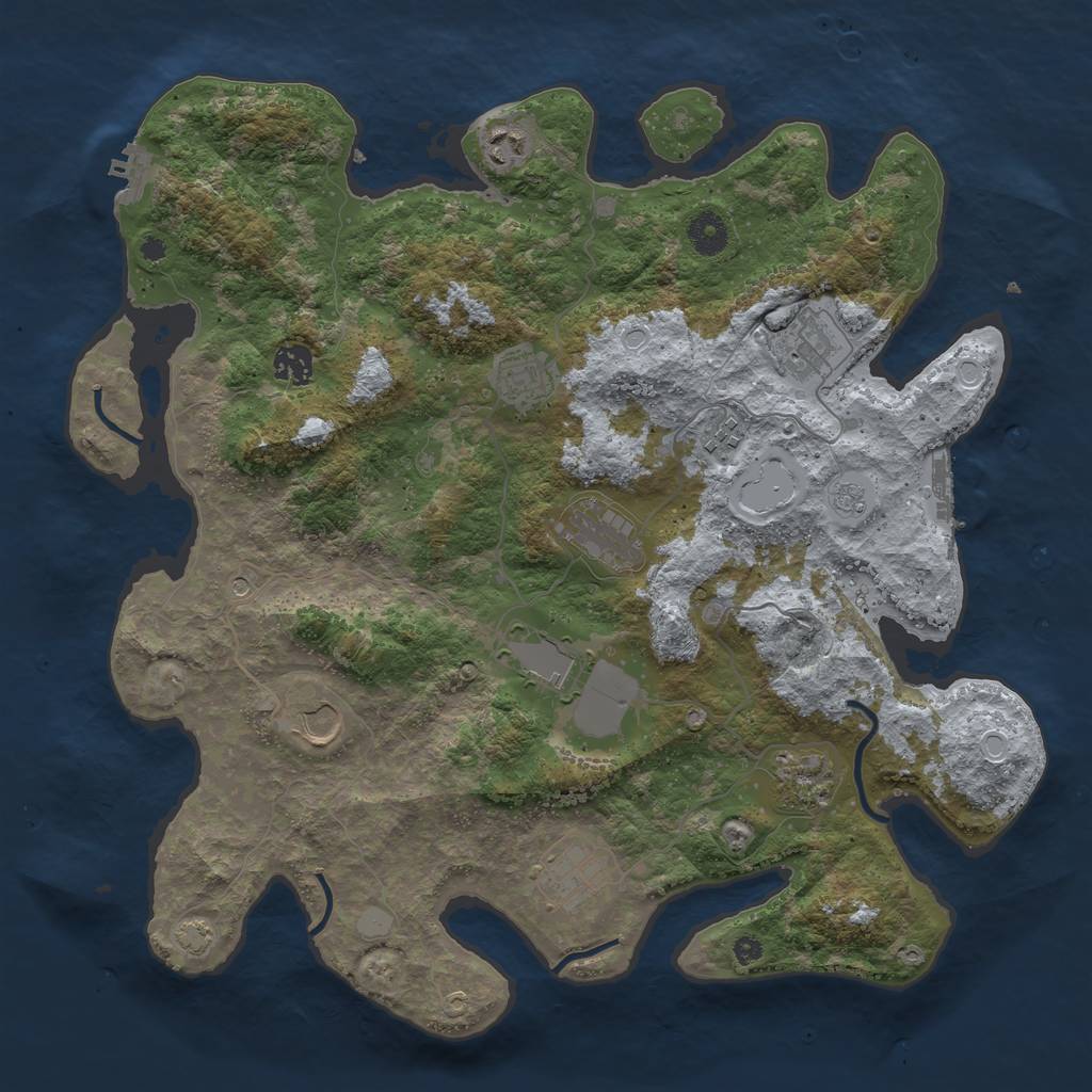 Rust Map: Procedural Map, Size: 3950, Seed: 81267351, 18 Monuments