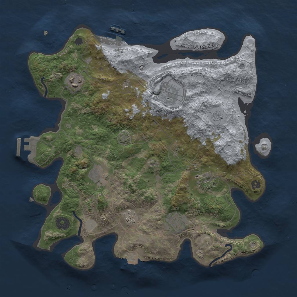 Rust Map: Procedural Map, Size: 3250, Seed: 2043100652, 14 Monuments