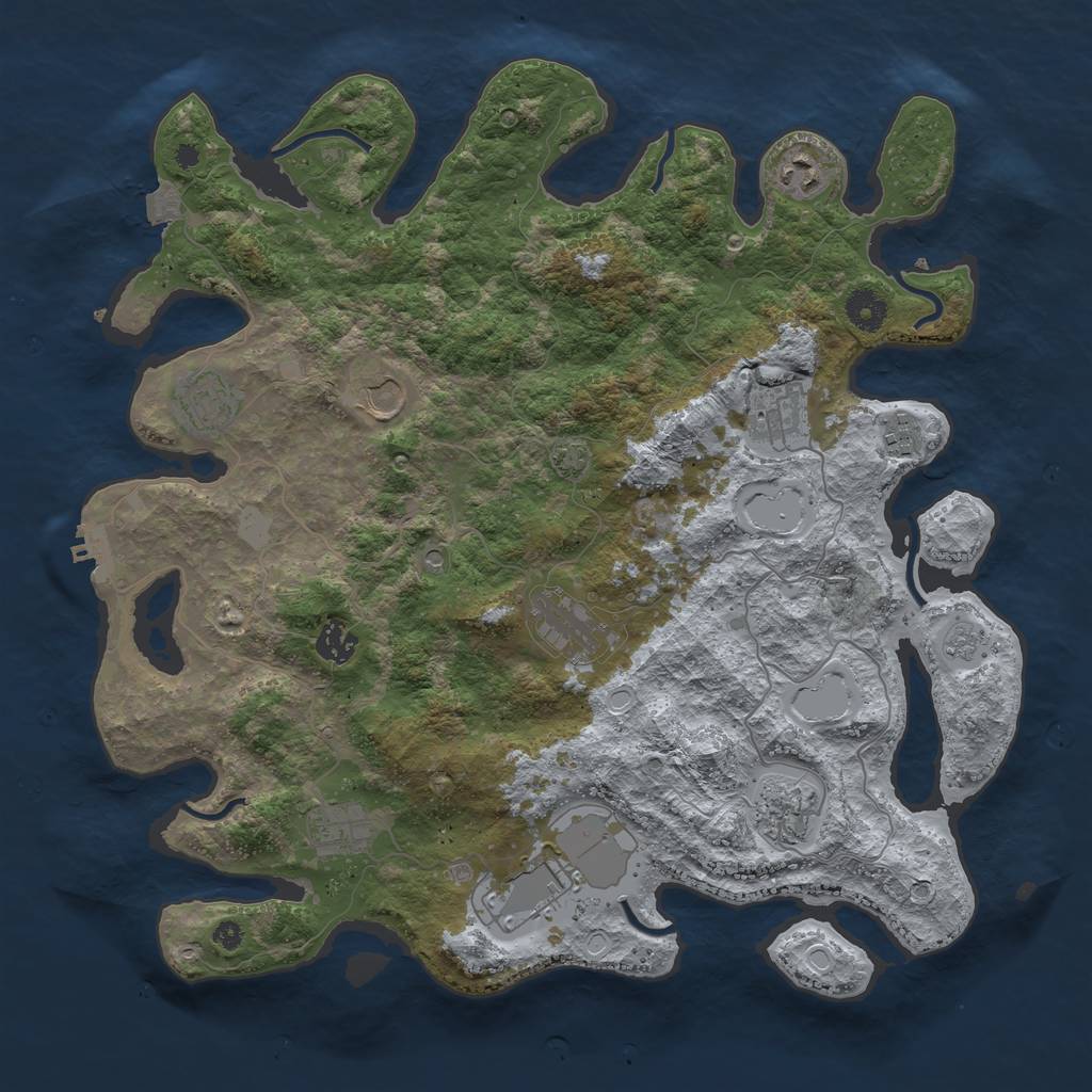 Rust Map: Procedural Map, Size: 3950, Seed: 70848740, 17 Monuments