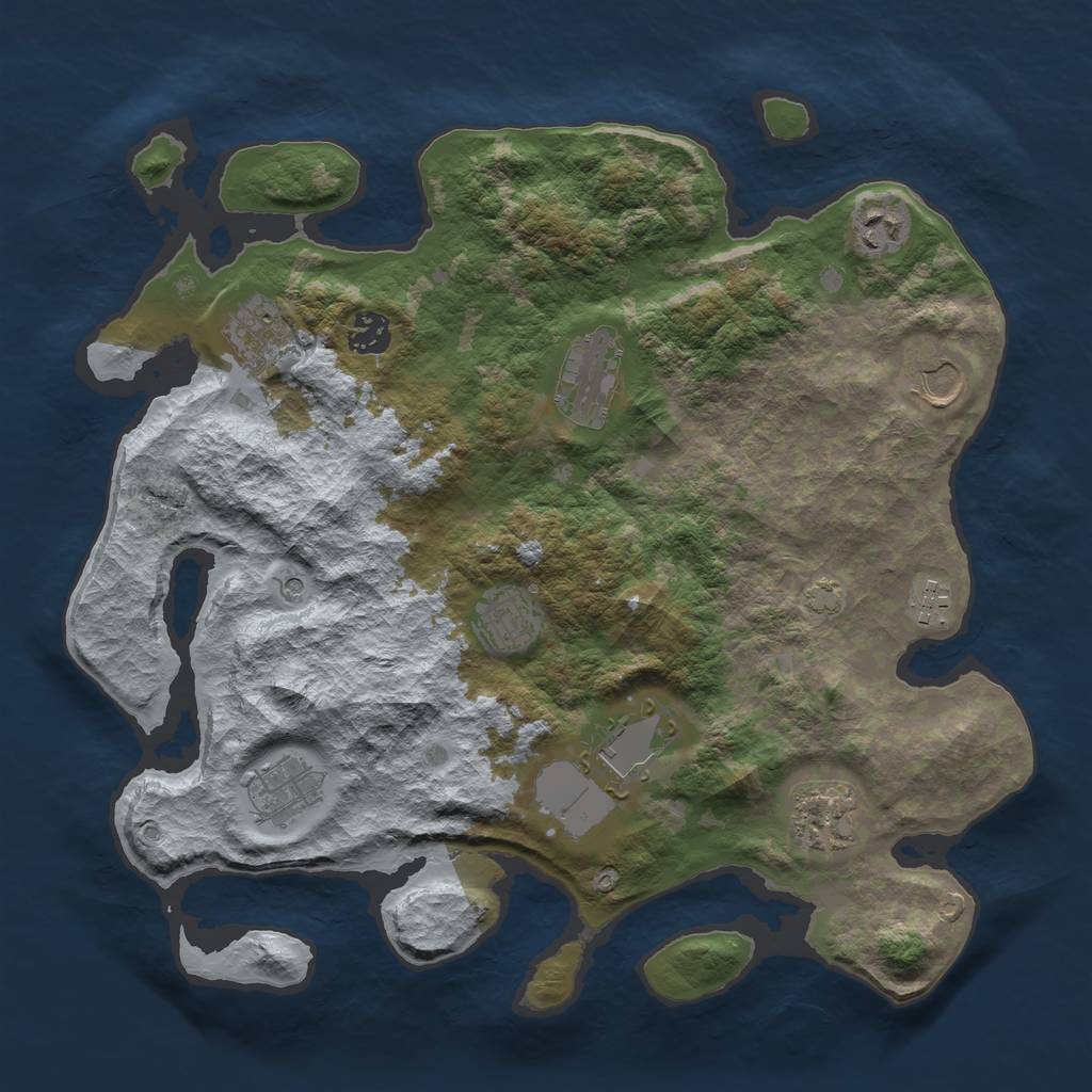 Rust Map: Barren, Size: 3700, Seed: 21539155, 14 Monuments