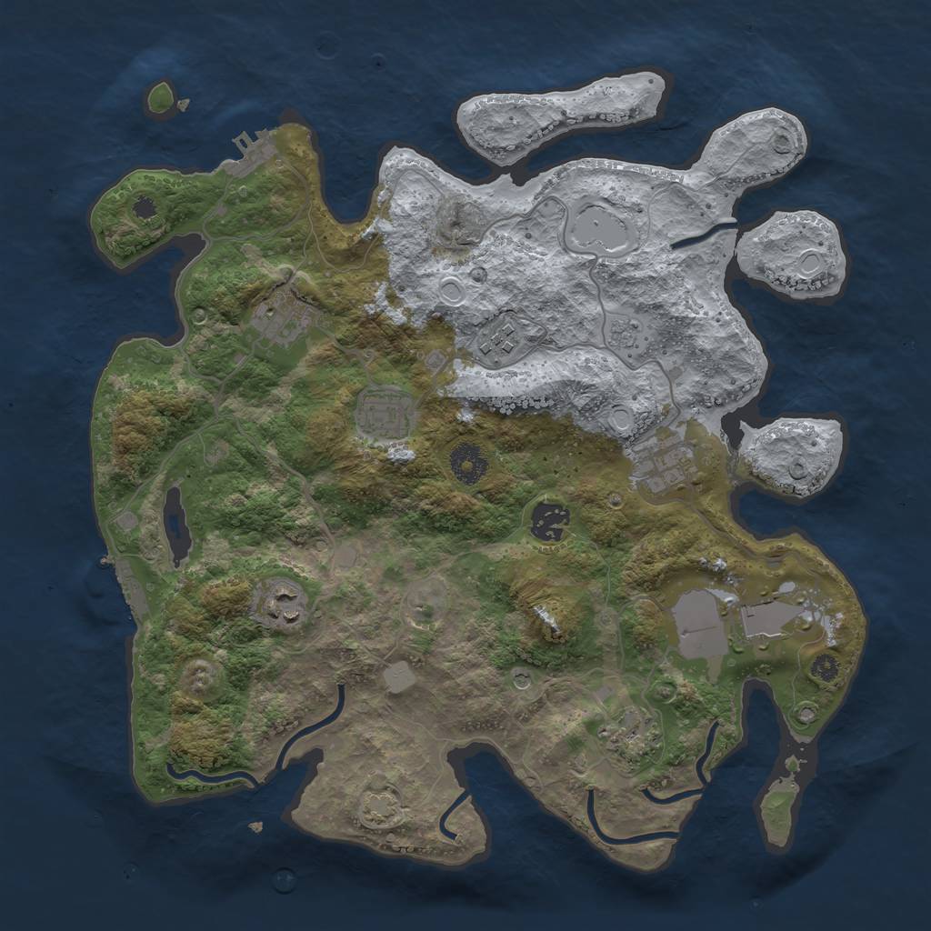 Rust Map: Procedural Map, Size: 3550, Seed: 43441427, 16 Monuments