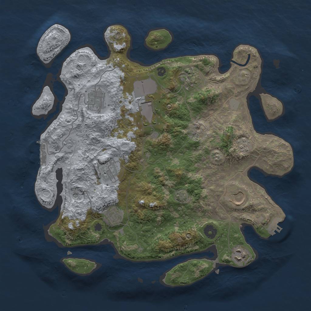 Rust Map: Procedural Map, Size: 3500, Seed: 393837538, 16 Monuments