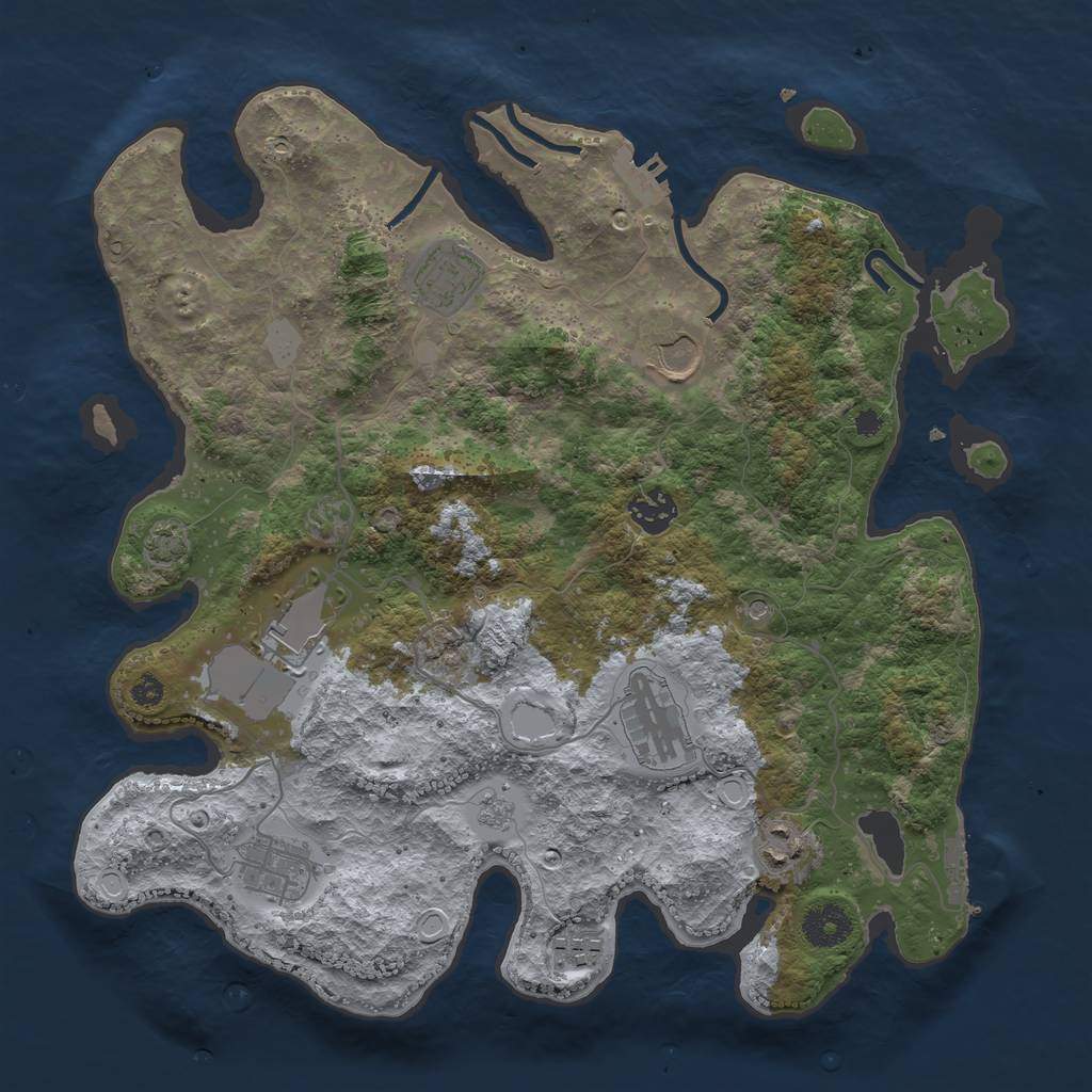 Rust Map: Procedural Map, Size: 3550, Seed: 77053883, 16 Monuments