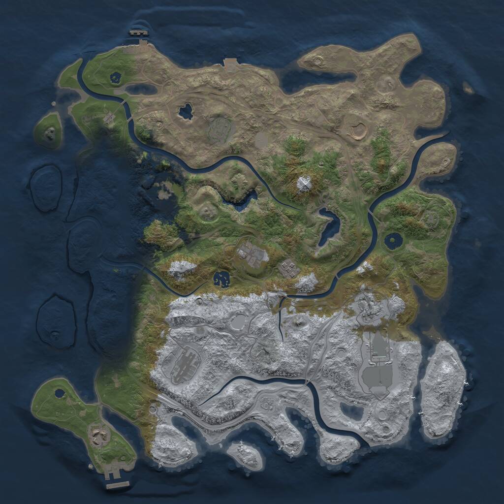 Rust Map: Procedural Map, Size: 4400, Seed: 40947175, 16 Monuments