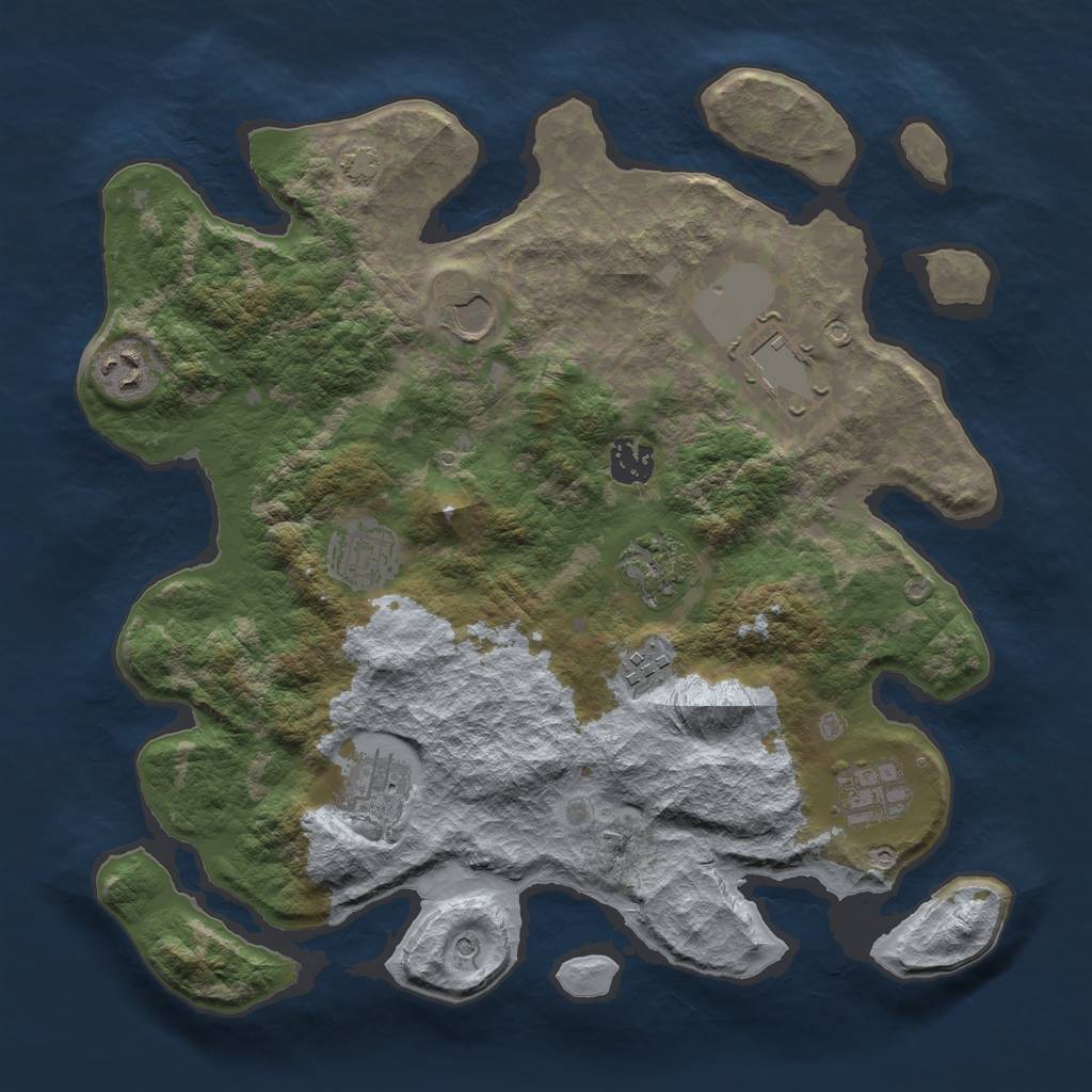 Rust Map: Barren, Size: 3550, Seed: 46324595, 13 Monuments