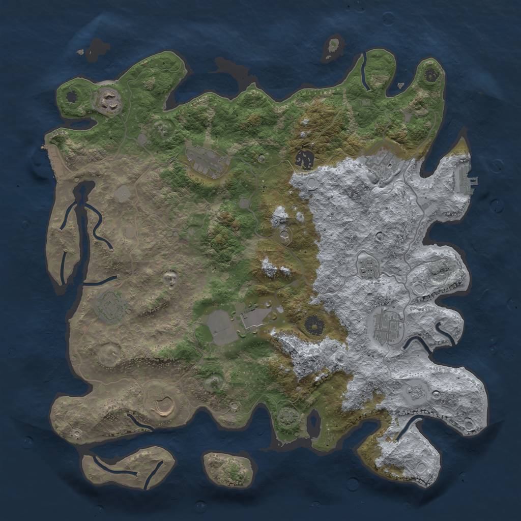 Rust Map: Procedural Map, Size: 3950, Seed: 71040060, 17 Monuments