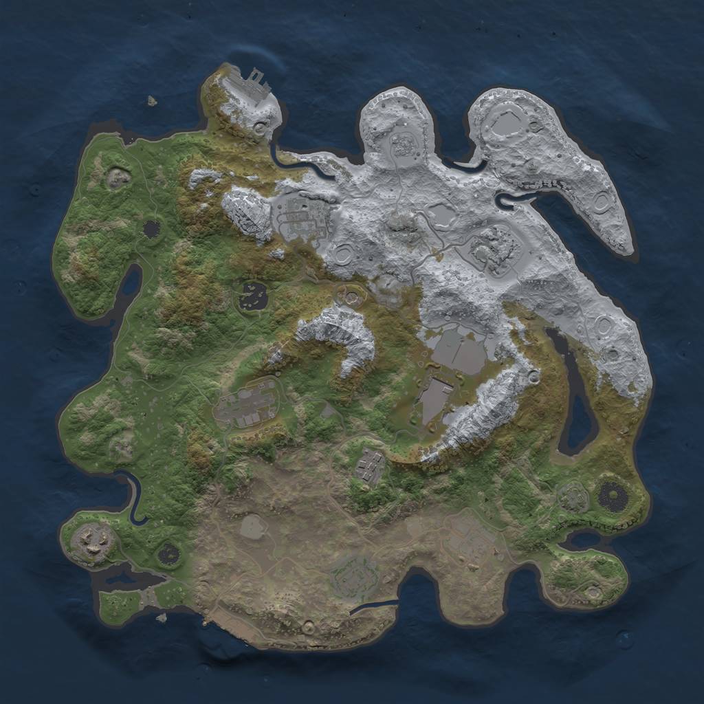 Rust Map: Procedural Map, Size: 3550, Seed: 45482280, 17 Monuments