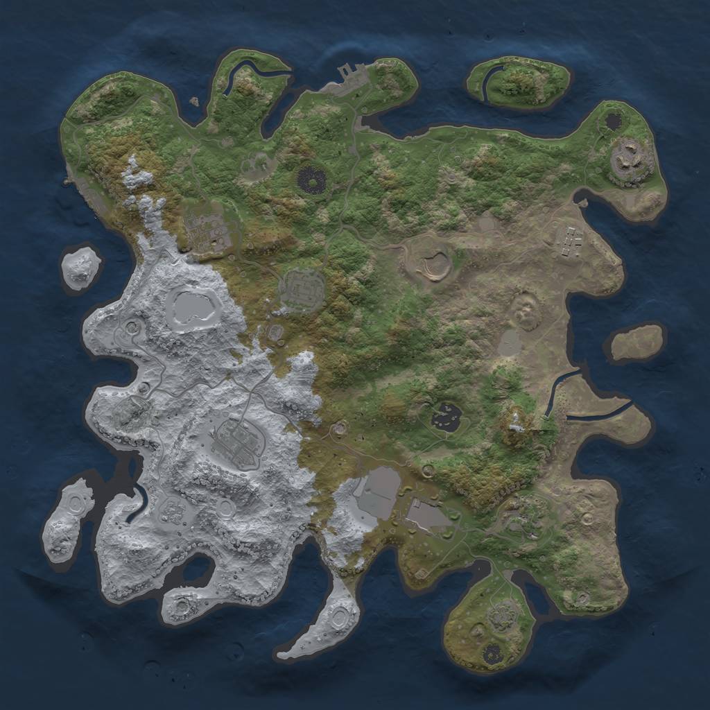 Rust Map: Procedural Map, Size: 3650, Seed: 23225893, 17 Monuments