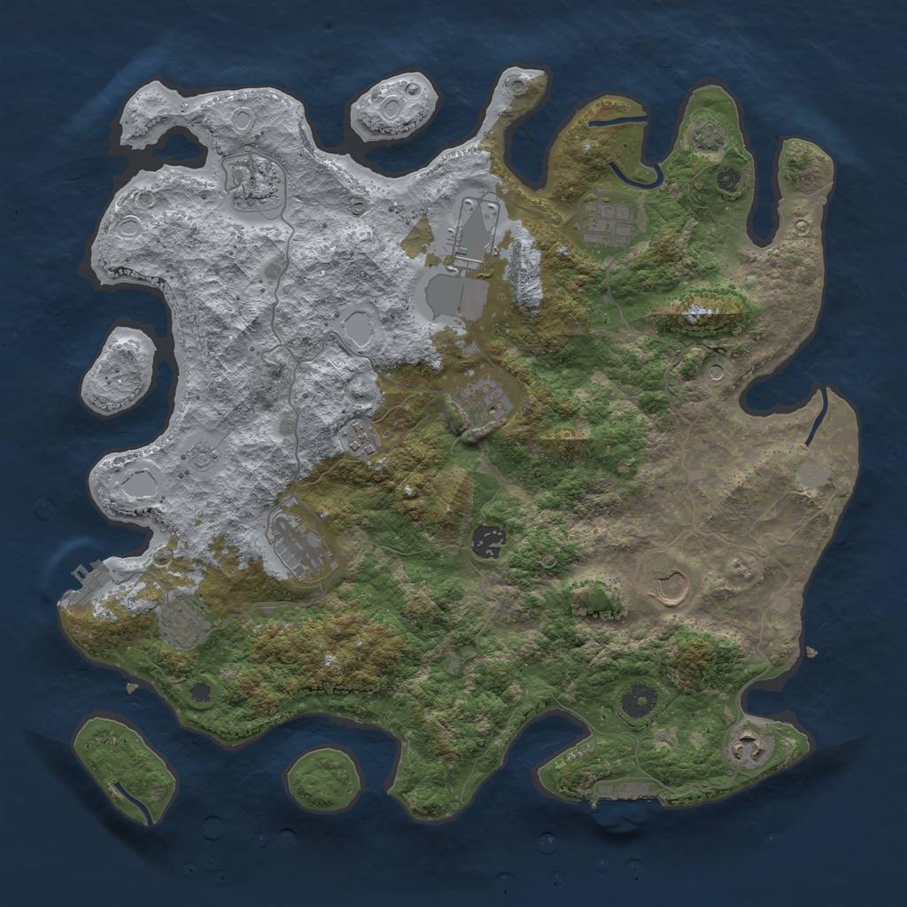 Rust Map: Procedural Map, Size: 3950, Seed: 43141633, 18 Monuments