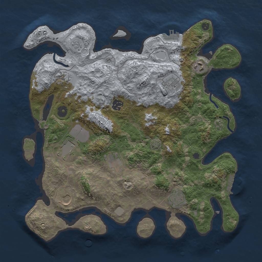 Rust Map: Procedural Map, Size: 3600, Seed: 1055923971, 16 Monuments