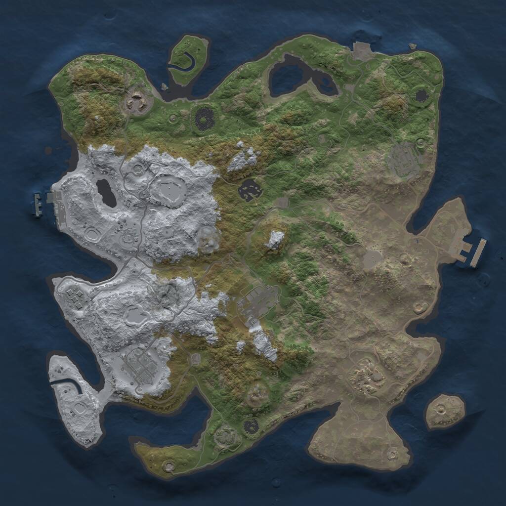 Rust Map: Procedural Map, Size: 3450, Seed: 73303316, 13 Monuments