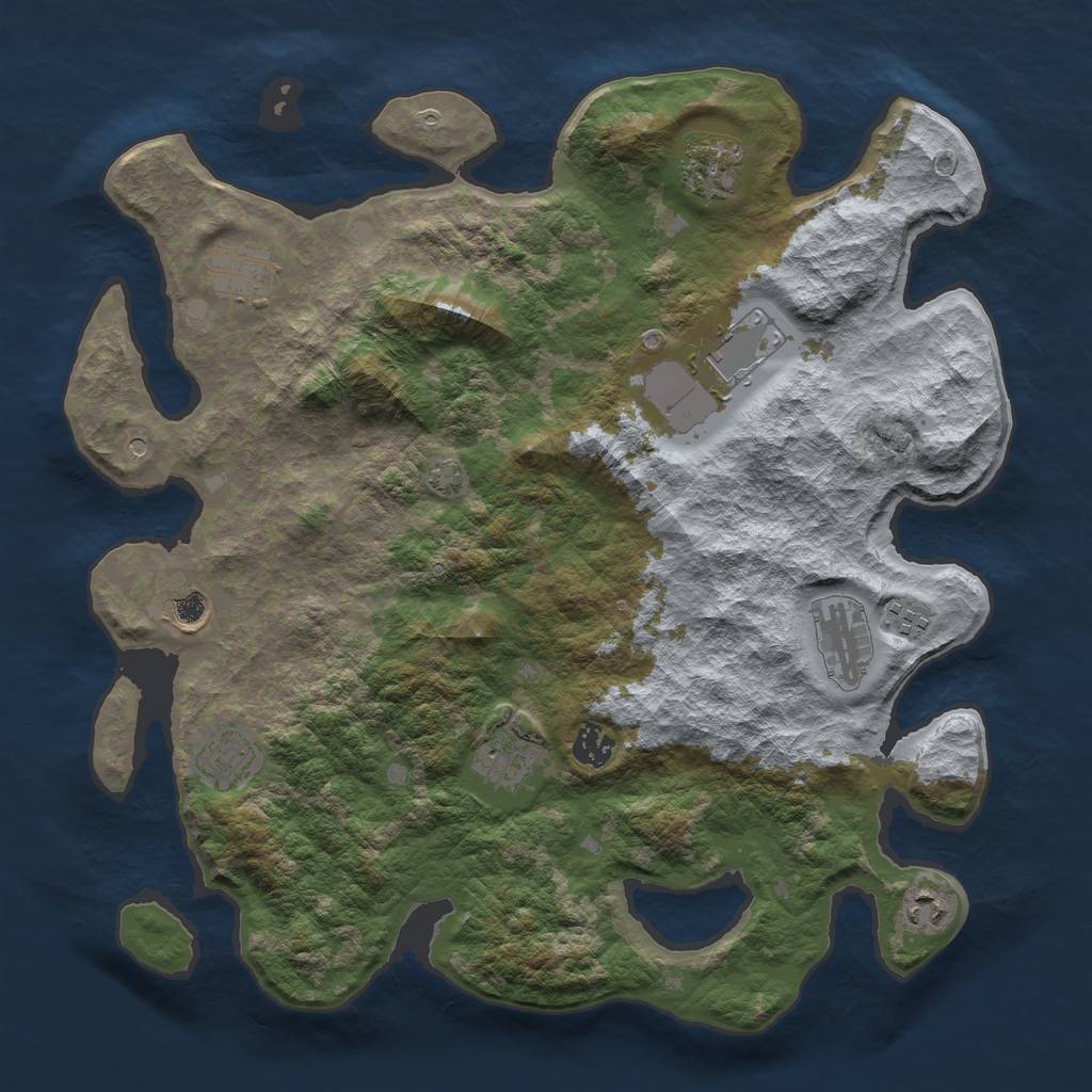 Rust Map: Barren, Size: 3950, Seed: 8824557, 14 Monuments