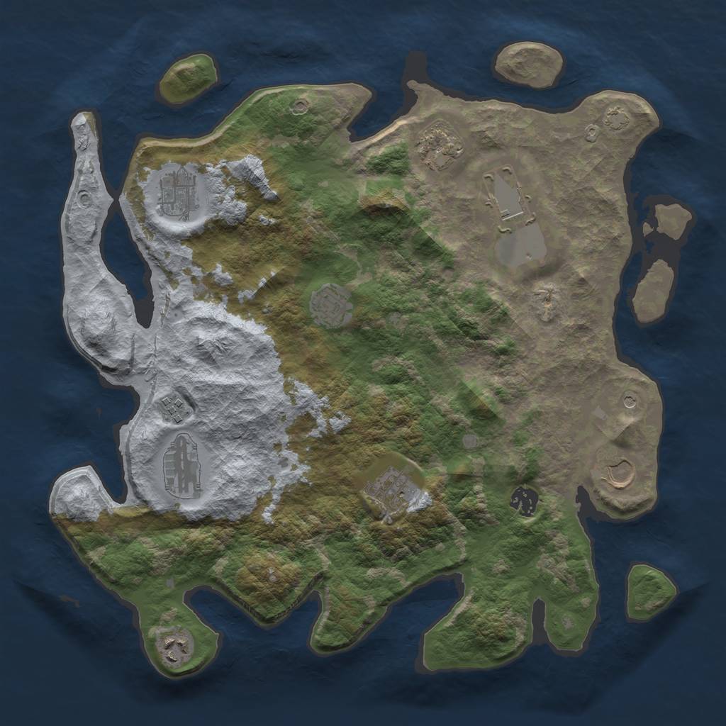 Rust Map: Barren, Size: 3850, Seed: 23203521, 14 Monuments
