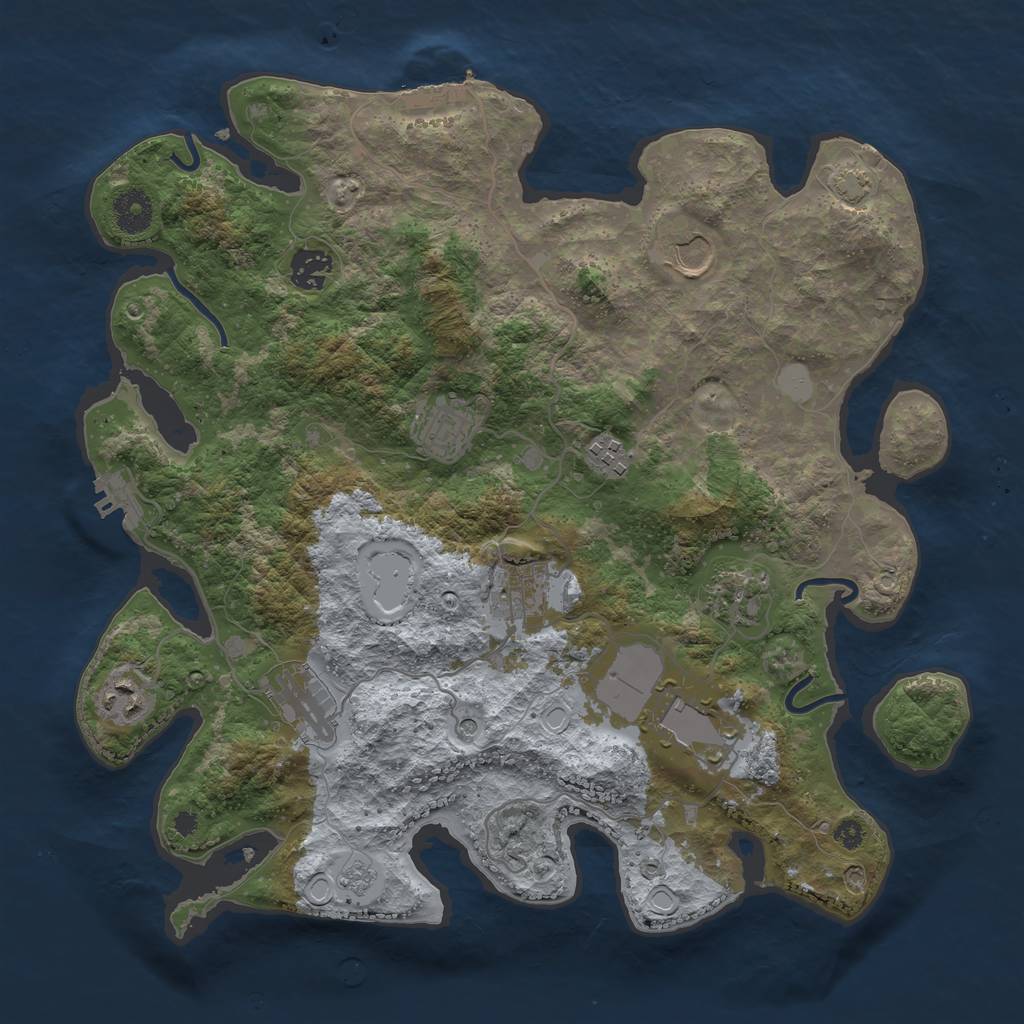 Rust Map: Procedural Map, Size: 3650, Seed: 25057998, 17 Monuments
