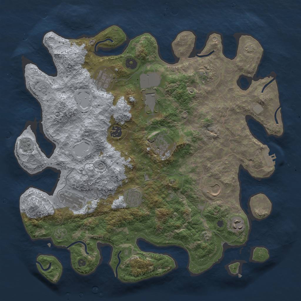 Rust Map: Procedural Map, Size: 3850, Seed: 54628804, 17 Monuments