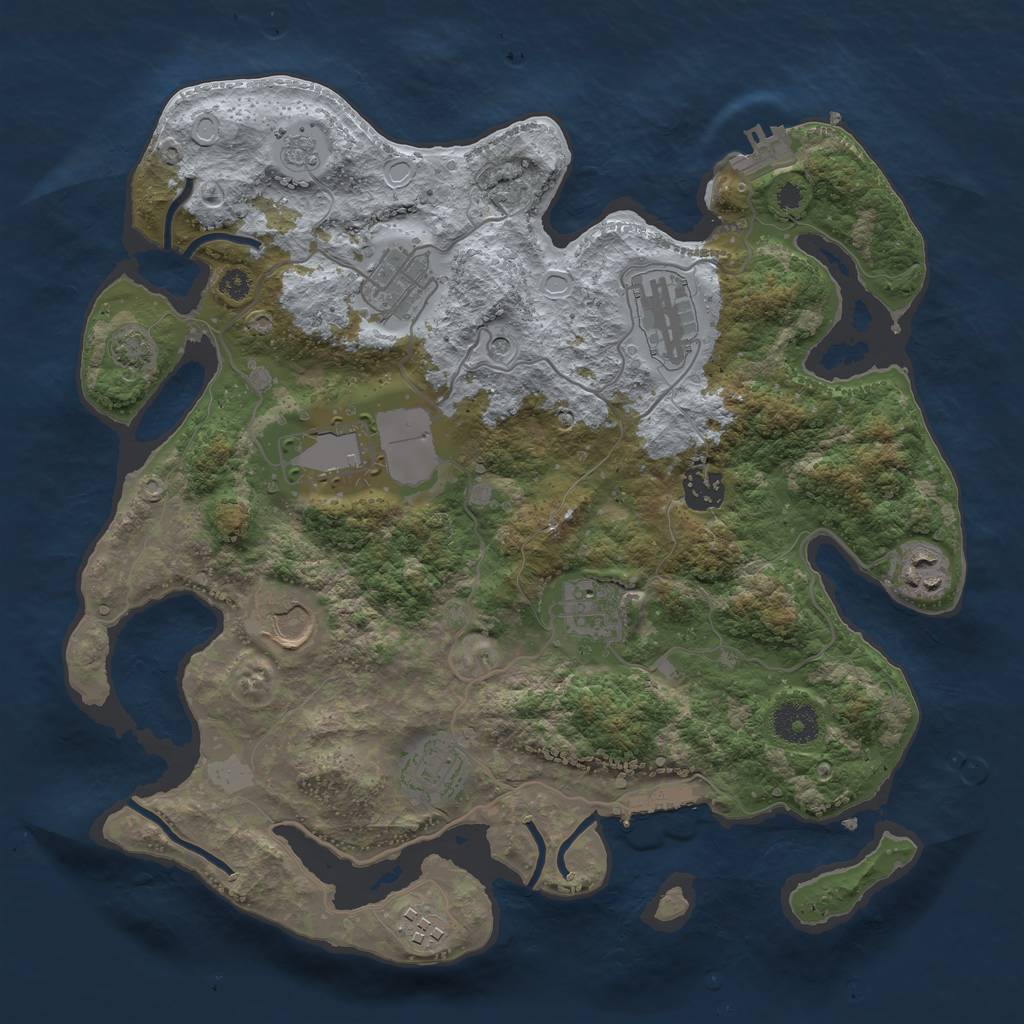 Rust Map: Procedural Map, Size: 3500, Seed: 70458933, 17 Monuments
