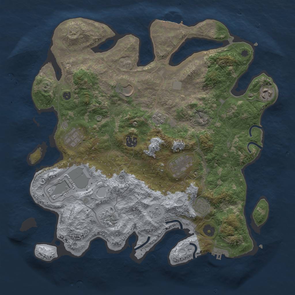 Rust Map: Procedural Map, Size: 3750, Seed: 90857606, 17 Monuments