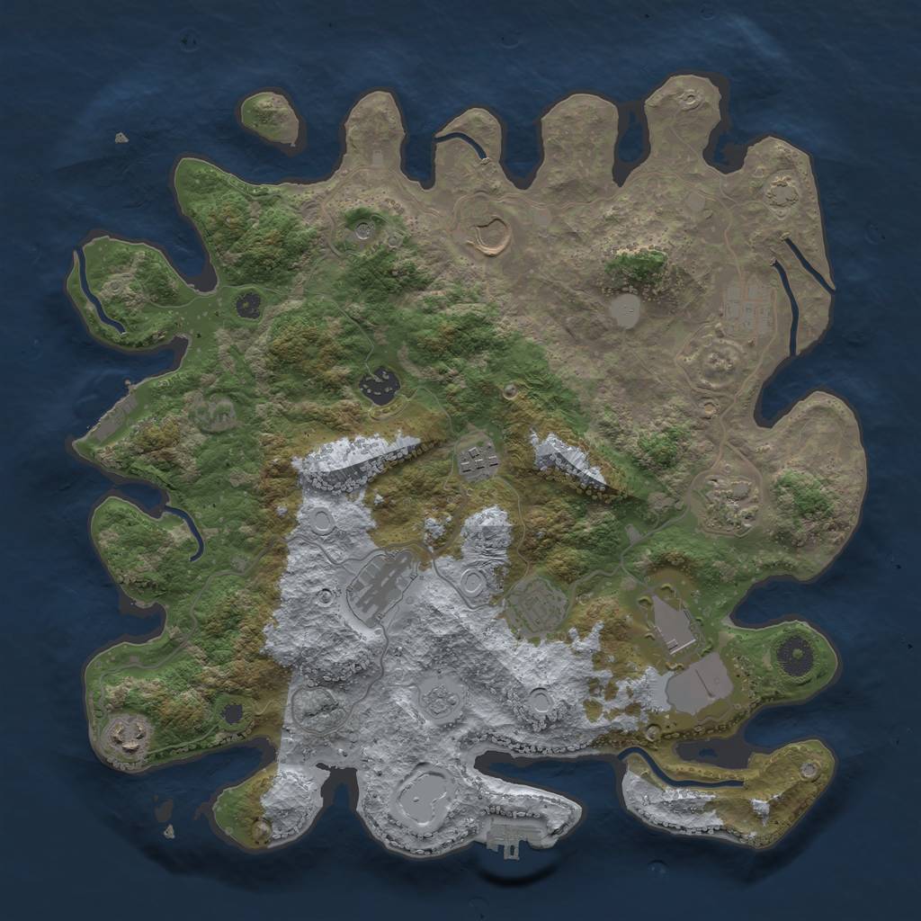 Rust Map: Procedural Map, Size: 3700, Seed: 2036806884, 17 Monuments