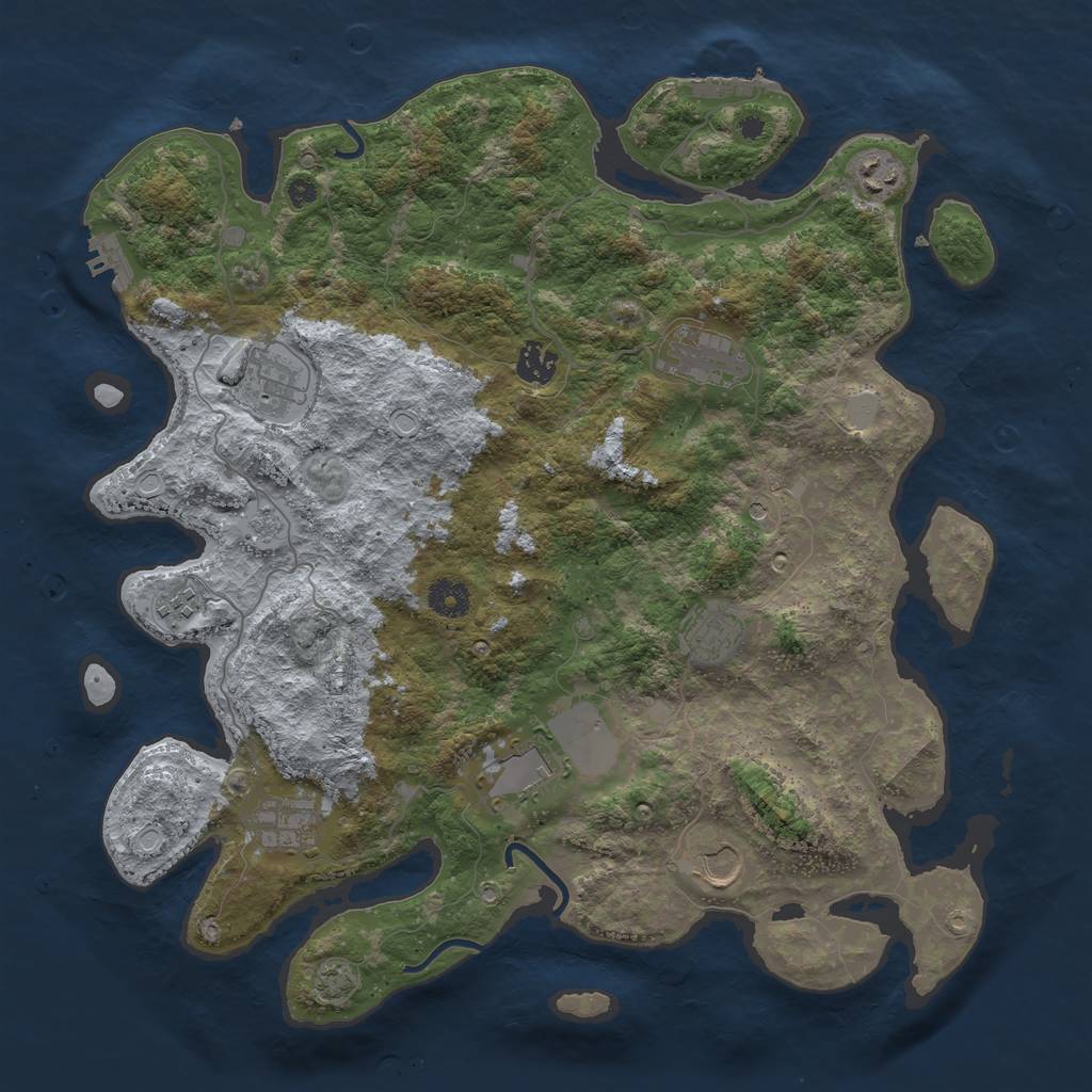 Rust Map: Procedural Map, Size: 3950, Seed: 33132576, 17 Monuments