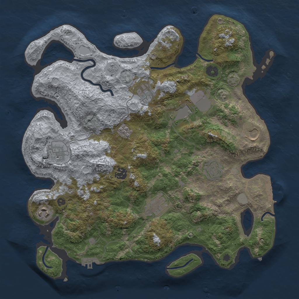 Rust Map: Procedural Map, Size: 3700, Seed: 1876916766, 17 Monuments