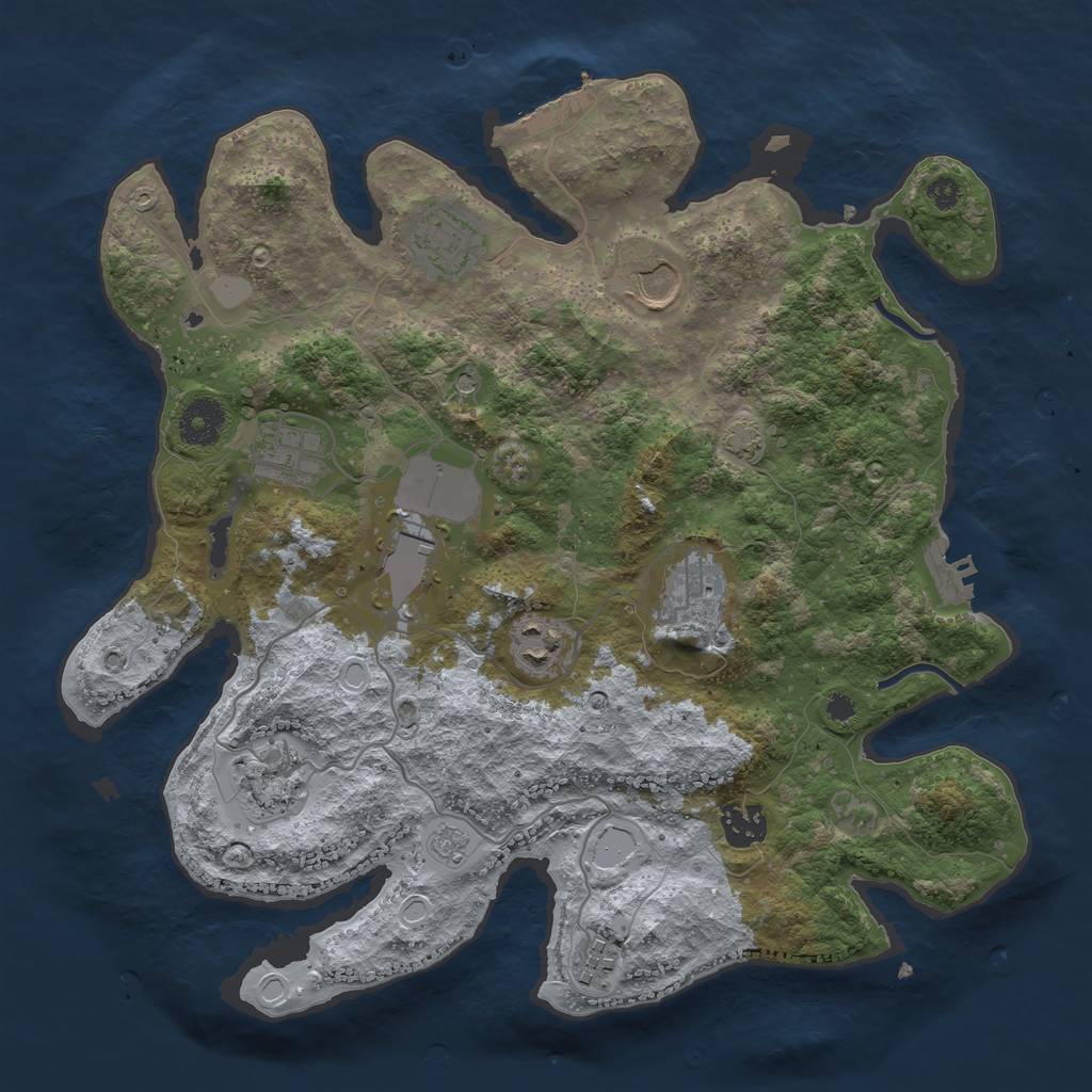 Rust Map: Procedural Map, Size: 3500, Seed: 34327391, 17 Monuments