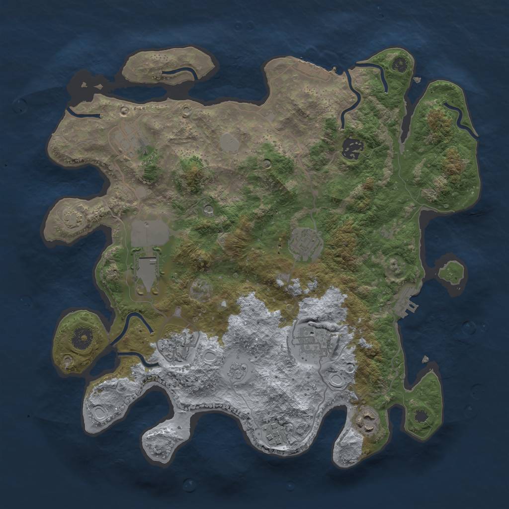 Rust Map: Procedural Map, Size: 3500, Seed: 36063232, 16 Monuments