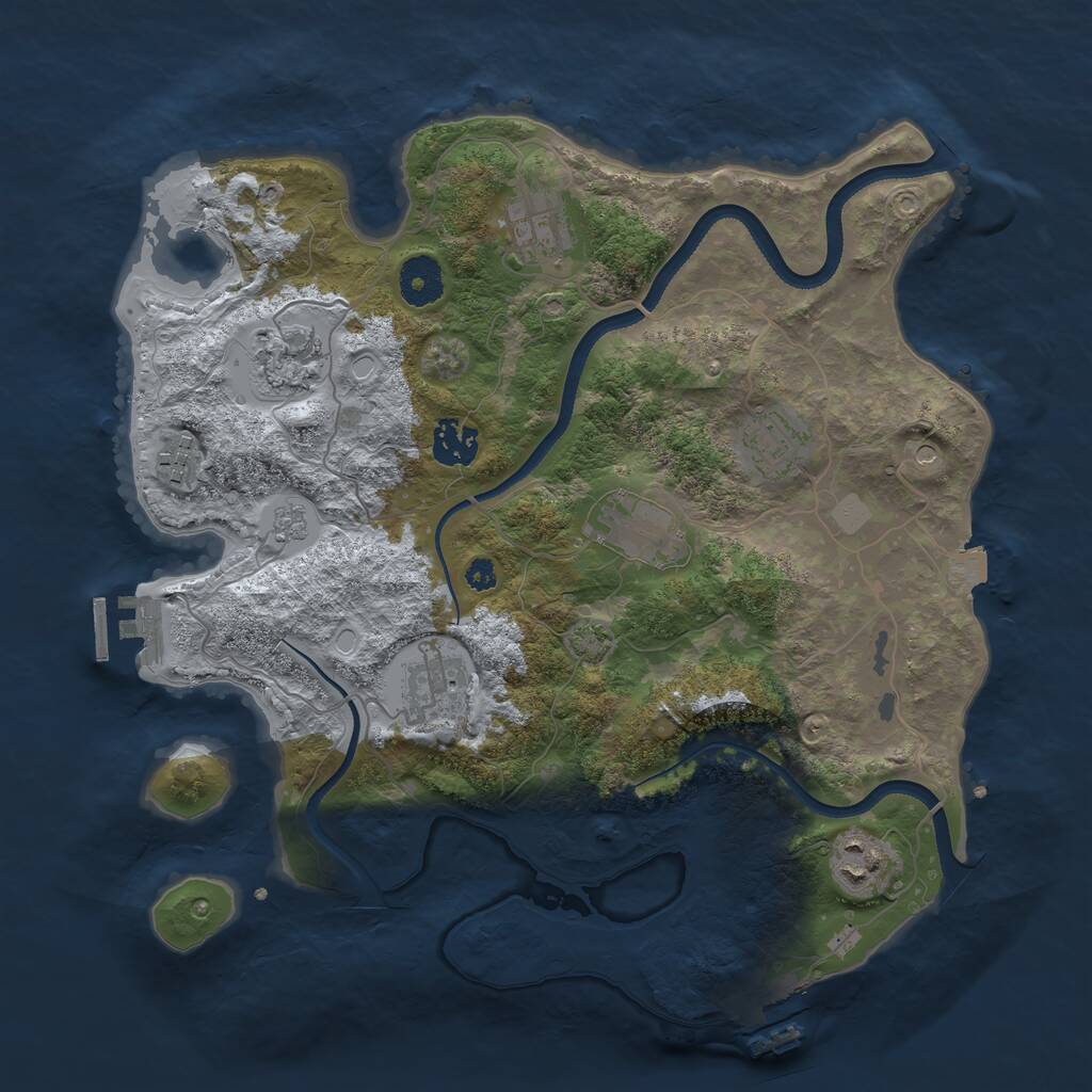 Rust Map: Procedural Map, Size: 3450, Seed: 53484915, 14 Monuments