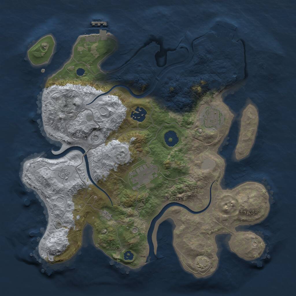 Rust Map: Procedural Map, Size: 3000, Seed: 33329, 9 Monuments