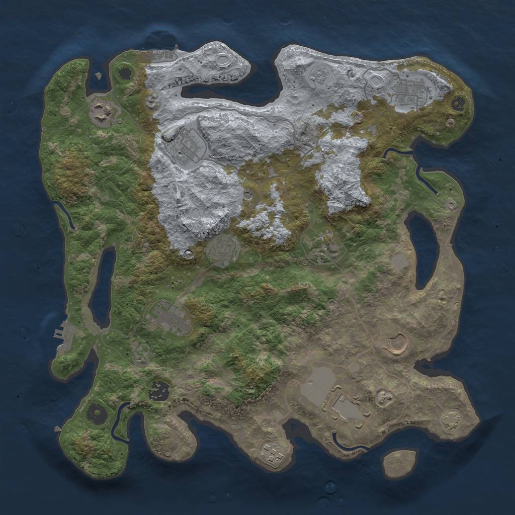 Rust Map: Procedural Map, Size: 3700, Seed: 1890884009, 18 Monuments