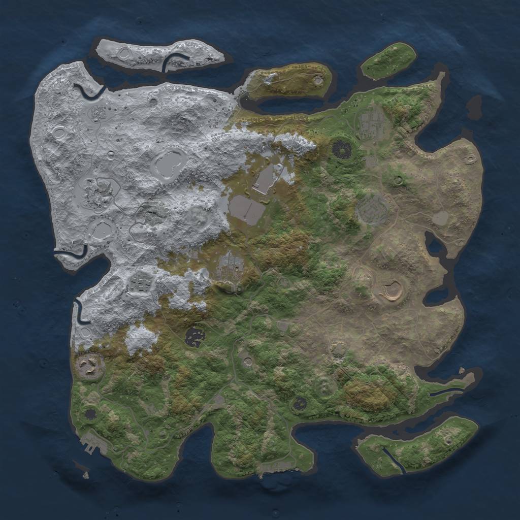 Rust Map: Procedural Map, Size: 3950, Seed: 53597435, 17 Monuments