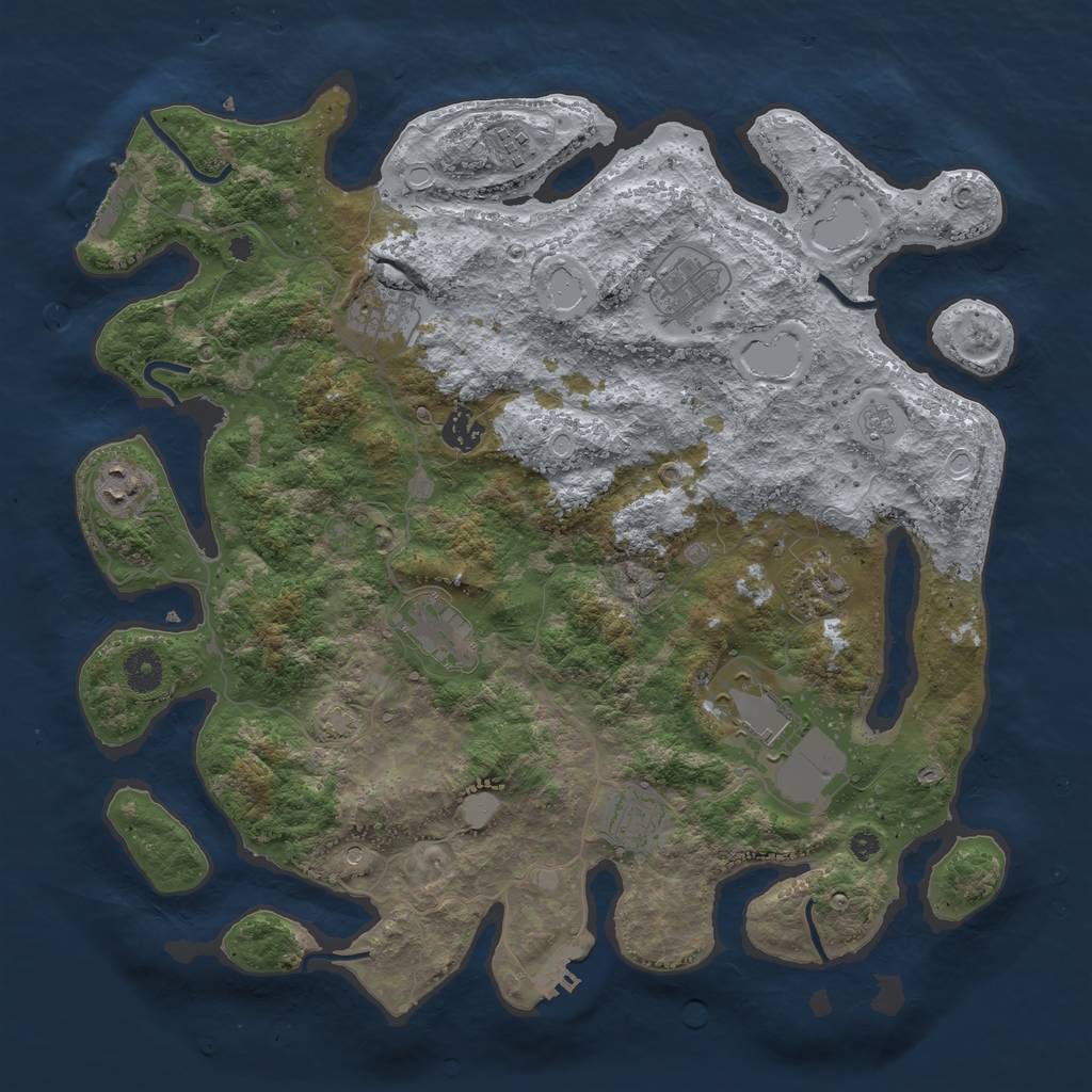 Rust Map: Procedural Map, Size: 3950, Seed: 51554679, 17 Monuments