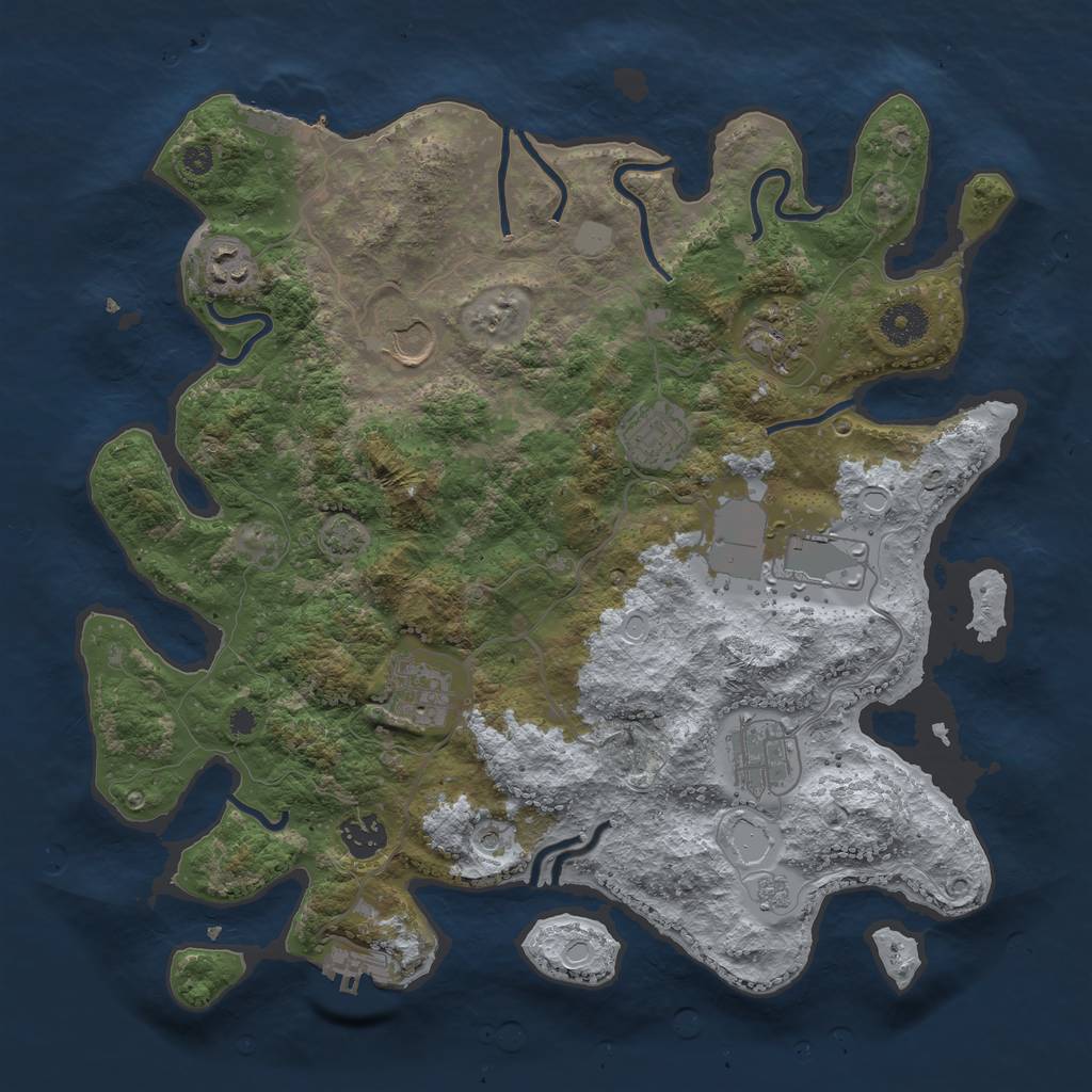 Rust Map: Procedural Map, Size: 3650, Seed: 77960440, 16 Monuments