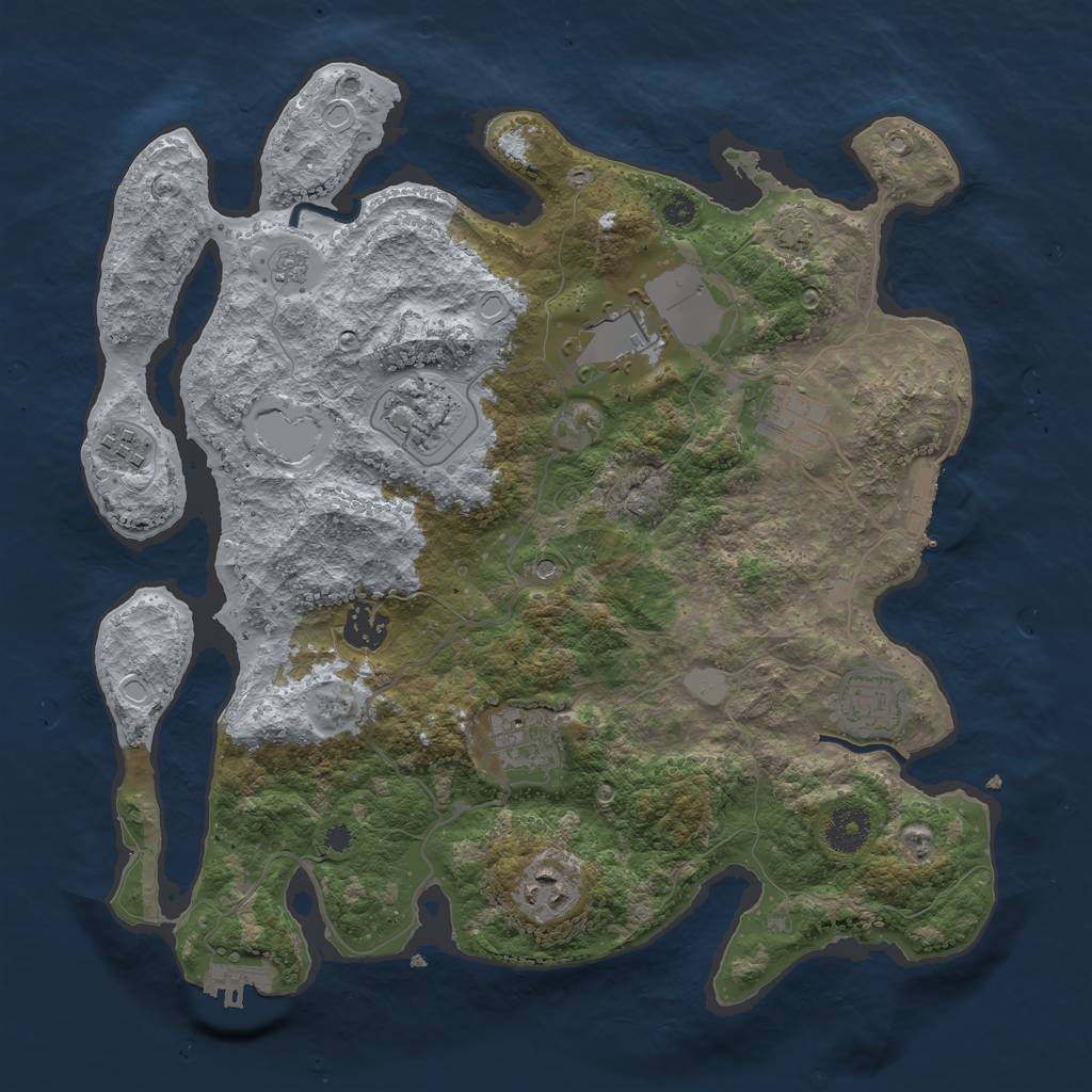Rust Map: Procedural Map, Size: 3550, Seed: 76227518, 16 Monuments