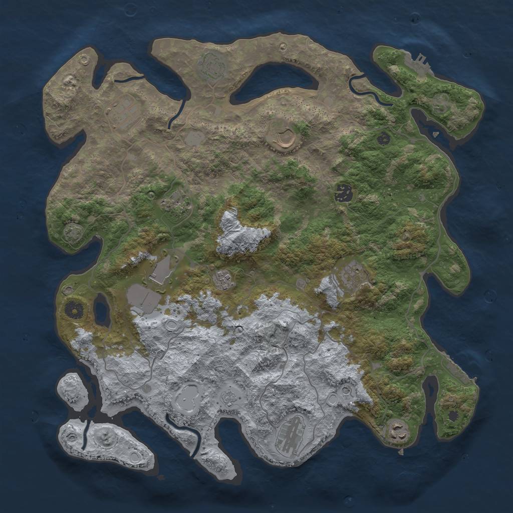 Rust Map: Procedural Map, Size: 4100, Seed: 43197233, 18 Monuments