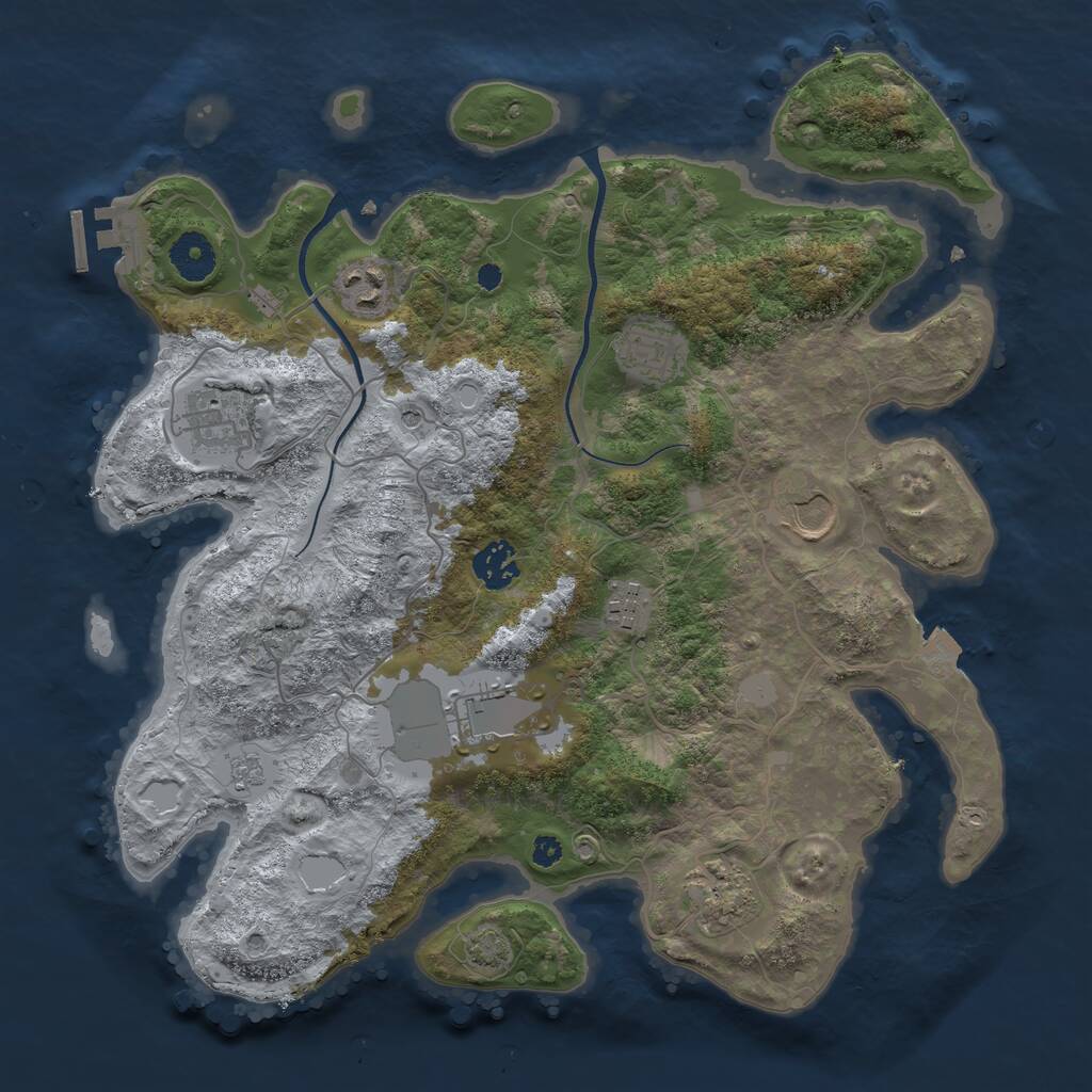 Rust Map: Procedural Map, Size: 3550, Seed: 53153163, 13 Monuments