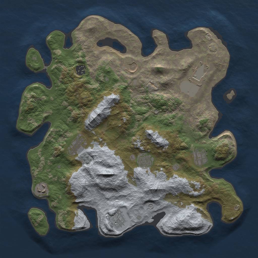 Rust Map: Barren, Size: 3750, Seed: 49068468, 13 Monuments